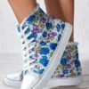 Casual Blue Floral Faux Fur Lined High Top Canvas Shoes