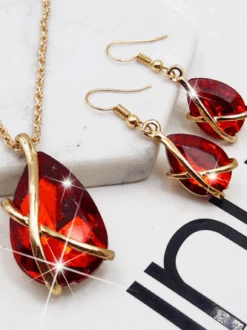 Droplet Cross Cutout Necklace Earrings Set