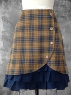 Vintage Checkered/plaid Floral-Print Skirt