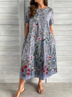 Plus Size Casual Loose Crew Neck Dress -Zolucky Sales Store 1985f2bbaf8728aa9255ae95cb6235e2