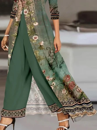 Plus Size Floral Casual Loose Crew Neck Two-Piece Set 3 Plus Size Floral Casual Loose Crew Neck Two-Piece Set - Image 3