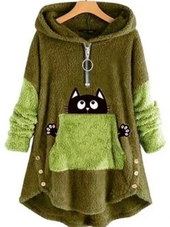 Plus Size Fluff Fleece Fabric Casual Sweatshirt