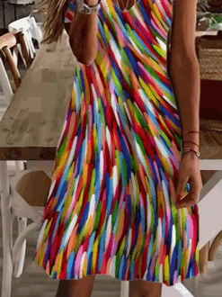 Gradient Pattern V Neck Casual Loose Dress -Zolucky Sales Store 19fc1bd0daaab118620605d625b5c2da