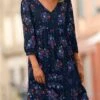 V Neck Loose Floral Casual Dress