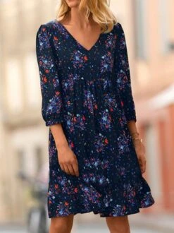 V Neck Loose Floral Casual Dress