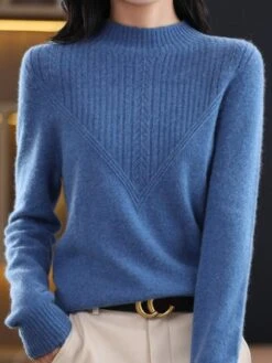 Casual Plain Half Turtleneck Yarn/Wool Yarn Sweater -Zolucky Sales Store 1a7ee7ec6d60981102d3d807f82d320f