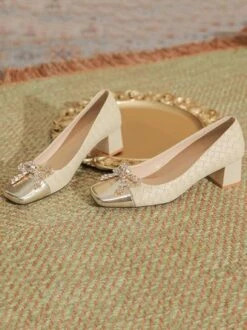 Elegant Rhinestone Bow Color Block Weave Square Toe Shallow Pumps 35 Elegant Rhinestone Bow Color Block Weave Square Toe Shallow Pumps -Zolucky Sales Store 1a97720be01b067193bb968fb47f16b9