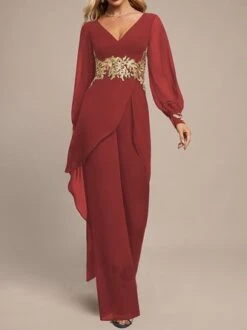 Chiffon V Neck Evening Elegant Jumpsuit -Zolucky Sales Store 1ad46bdc62828d0ed9067f1eb50e56a2