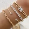 4pcs/set Rhinestone Metal Chain Bracelets Sets