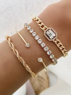 4pcs/set Rhinestone Metal Chain Bracelets Sets