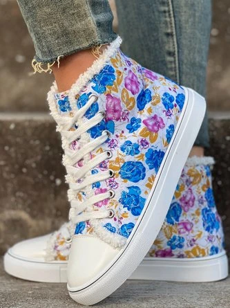 Casual Blue Floral Faux Fur Lined High Top Canvas Shoes 6 Casual Blue Floral Faux Fur Lined High Top Canvas Shoes - Image 6