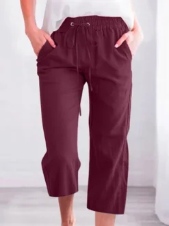 Women's Casual Summer Linen Pants High Waisted Loose Yoga Sweatpants Crop Pants With Pockets -Zolucky Sales Store 1b6c0026c9e15026542ff7ba825724ae