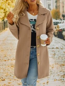 Solid Long Sleeve Cotton-Blend Overcoat 34 Solid Long Sleeve Cotton-Blend Overcoat -Zolucky Sales Store 1bb2b9831b8ace832af2e272d7fda14f