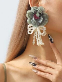 Elegant Flower Imitation Pearl Bowknot Party And Wedding Dangle Earrings -Zolucky Sales Store 1bc3c8f768bd496f9252a43fb62dda8c