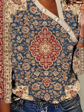 Plus Size Loose Asymmetrical Collar Casual Buckle T-Shirt 3 Plus Size Loose Asymmetrical Collar Casual Buckle T-Shirt - Image 3