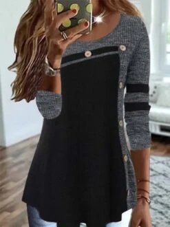 Color Block Loose Casual Top