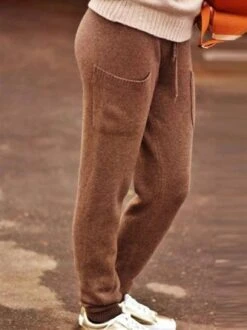 Plain Draw String Pockets Casual Pants