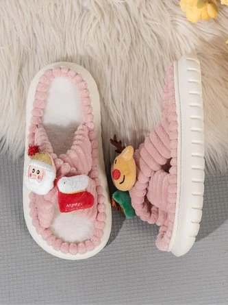 Christmas Santa Claus Elk Bow Cross-strap Plush Slippers 10 Christmas Santa Claus Elk Bow Cross-strap Plush Slippers - Image 10