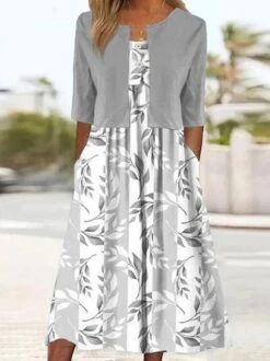 Plus Size Casual Loose Dress With Crew Neck Coat Leaf Graphic Half Sleeve Two-Piece Set -Zolucky Sales Store 1d342267fccd9d328c2eac0177483f1c