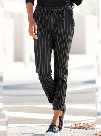 Striped Casual Autumn Lightweight No Elasticity Daily Mid Waist Elastic Band Long Casual Pants For Women 2 Striped Casual Autumn Lightweight No Elasticity Daily Mid Waist Elastic Band Long Casual Pants For Women - Image 2