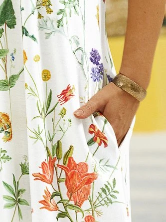 Disty Floral Daily Casual Jersey Loose Short Sleeve Crew Neck Vacation Midi Dress 4 Disty Floral Daily Casual Jersey Loose Short Sleeve Crew Neck Vacation Midi Dress - Image 4