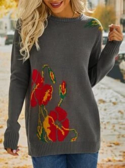 Floral Long Sleeve Sweater -Zolucky Sales Store 1d700fbf1321840e7e6f3eaf64be9a63