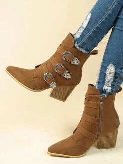 Vintage Multi Buckle Chunky Heel Boots -Zolucky Sales Store 1dd7820849864a68b338f284fd42c976 1699326796713