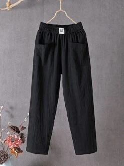 Cotton Casual Plain Ankle Loose Ankle Straight Pants With Pockets -Zolucky Sales Store 1e1b7f6610af882fd9e92bd275712e96