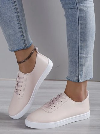 Solid Leather Lace-up Flats Sneakers 13 Solid Leather Lace-up Flats Sneakers - Image 13