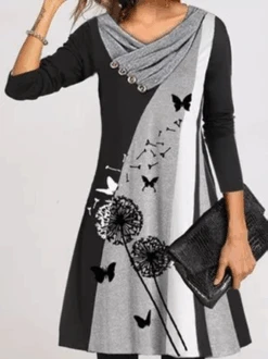 Knitted Long Sleeve Abstract Knitting Dress