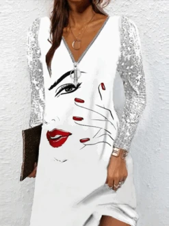 Party Abstract Glitter V Neck Dress -Zolucky Sales Store 1ee87594c0d8acba0864d246b0d3af67