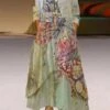 Women Casual 3/4 Sleeve Round Neck Floral Print Maxi Dress