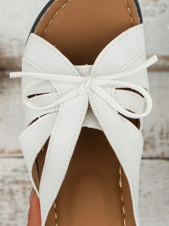 Casual Bowknot Hollow Out PU Comfy Wedge Heel Slide Sandals 18 Casual Bowknot Hollow Out PU Comfy Wedge Heel Slide Sandals - Image 18