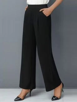 Plain Daily Basic Casual Loose Straight Ankle Pants With Pockets