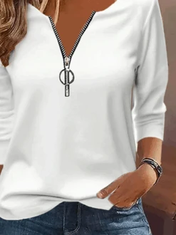 Casual Half Zipper Crew Neck Jersey Plain Loose H-Line Long Sleeve T-Shirt 9 Casual Half Zipper Crew Neck Jersey Plain Loose H-Line Long Sleeve T-Shirt -Zolucky Sales Store 1f51b50a25e9afd40f2b7557cb02651e