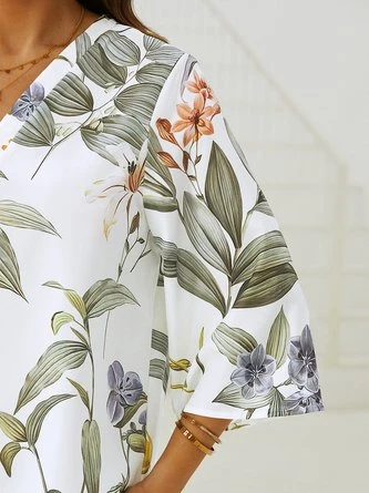 Floral Printed Casual V Neck Blouse 5 Floral Printed Casual V Neck Blouse - Image 5