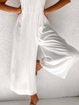 Plain Loose Casual Cotton-Blend Jumpsuit & Romper 3 Plain Loose Casual Cotton-Blend Jumpsuit & Romper - Image 3