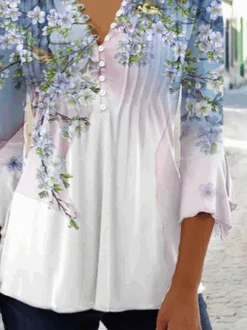 Casual Notched Buckle Floral Printed Blouses -Zolucky Sales Store 1fcbd8ad76fb332a4b68c5aeefd03478