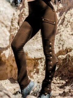 Casual Buttoned Solid Leggings -Zolucky Sales Store 2 jpg 1568438073307