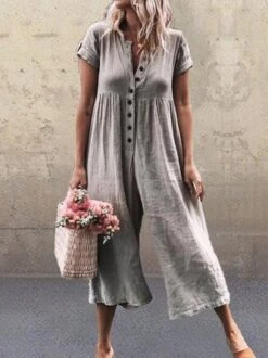 Zolucky Women Casual Jumpsuits Solid Short Sleeve Beach Holiday Romper -Zolucky Sales Store 2 jpg 1582038517738