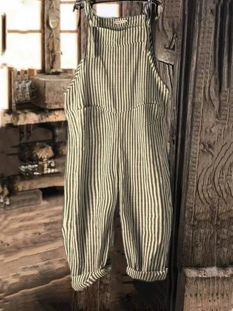 Vintage Black Gray Linen Stripes Pants Romper Jumpsuits 10 Vintage Black Gray Linen Stripes Pants Romper Jumpsuits - Image 10