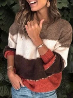 Women Stripe Long Sleeve Casual Knit Pullover Sweater -Zolucky Sales Store 2 jpg 1582041540213