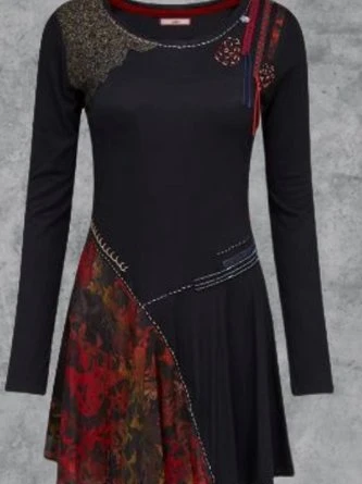 Zolucky Multicolor Cotton-Blend Casual Long Sleeve Knitting Dress 2 Zolucky Multicolor Cotton-Blend Casual Long Sleeve Knitting Dress - Image 2