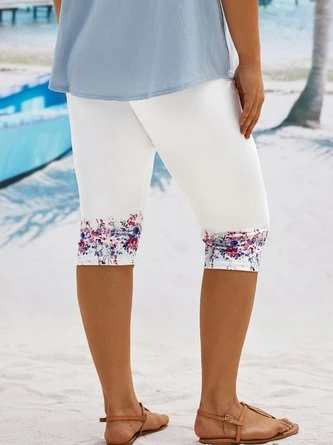 Plus Size Floral Casual Skinny Shorts 2 Plus Size Floral Casual Skinny Shorts - Image 2