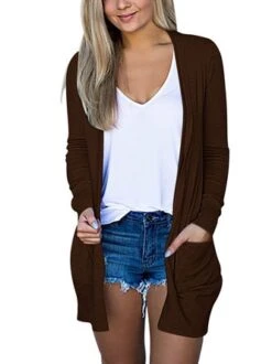 Jersey Loose Pocket Stitching Plain H-Line Casual Long Sleeve Kimono -Zolucky Sales Store 209324587f7f5630e6c5d70abe9d2320