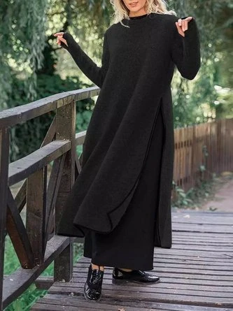 Loose Casual Slit Maxi Sweater Dress 2 Loose Casual Slit Maxi Sweater Dress - Image 2