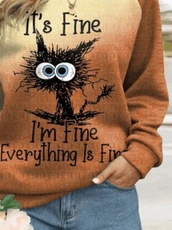 Plus Size Casual Crew Neck Text Letters Sweatshirt -Zolucky Sales Store 20c6d7236dec3d3cd721e8440126a7f6