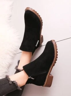 British Style Round Toe Comfortable Zip Low Heel Booties -Zolucky Sales Store 21854097c782b342a4ce670267674489