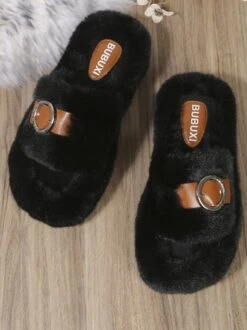 Casual Color Block Buckle Comfy Fluffy Slippers -Zolucky Sales Store 21863aaaec41bd3c79cdd21b90a88554