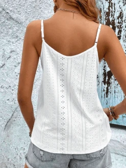 Lace Casual V Neck Plain Eyelet Cami -Zolucky Sales Store 21c70fdead105223cfce92c01450ff17